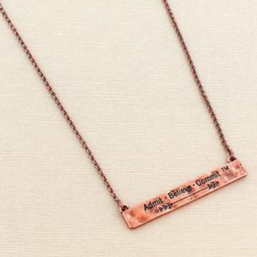 Coppertone Admit Believe Commit Bar ABC Necklace